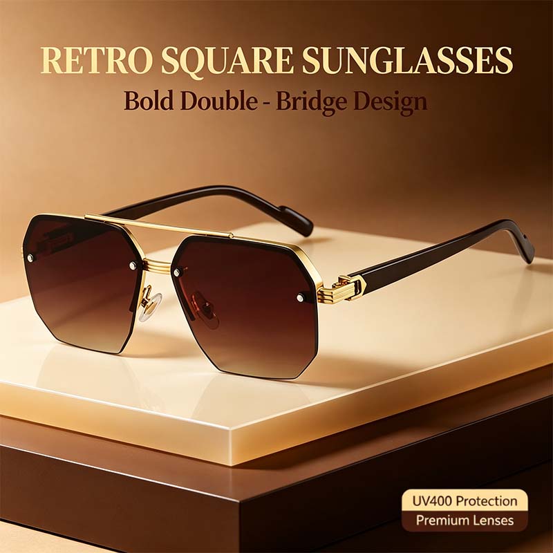Unisex Retro Square Sunglasses - 1 Pair Polycarbonate Semi-Rimless Double Beam🕶️