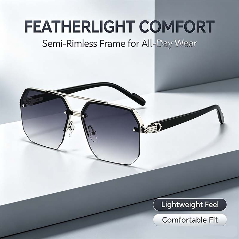 Unisex Retro Square Sunglasses - 1 Pair Polycarbonate Semi-Rimless Double Beam🕶️
