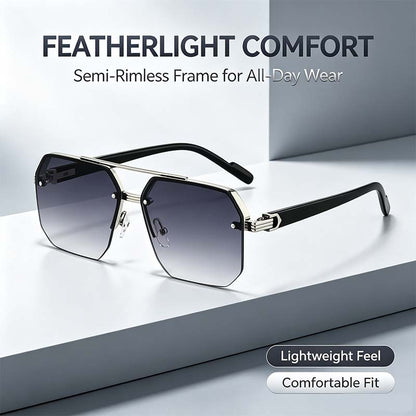 Unisex Retro Square Sunglasses - 1 Pair Polycarbonate Semi-Rimless Double Beam🕶️