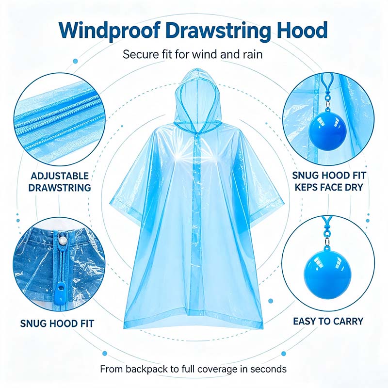 Hooded Disposable Rain Poncho-Random Color, Waterproof Tear-Resistant Portable Raincoat with Keychain Ball🌧️ ☔