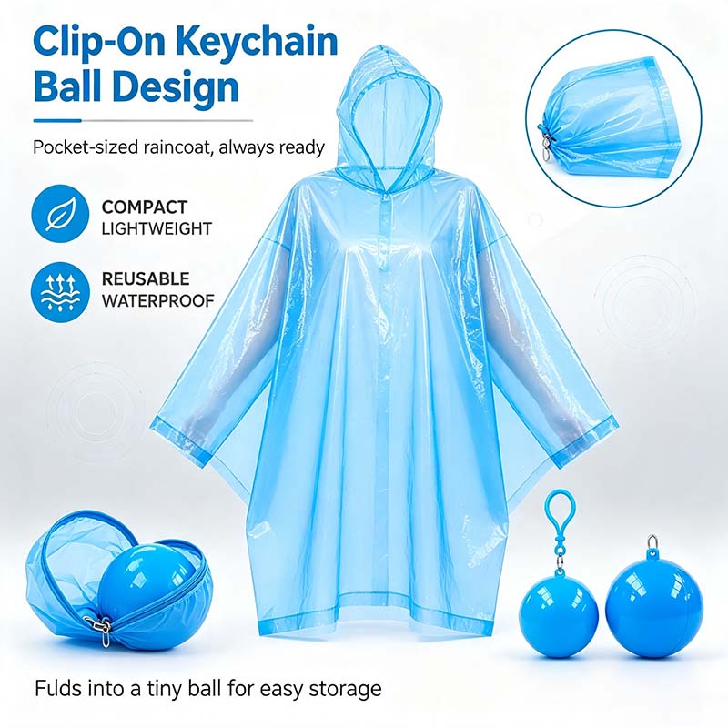 Hooded Disposable Rain Poncho-Random Color, Waterproof Tear-Resistant Portable Raincoat with Keychain Ball🌧️ ☔