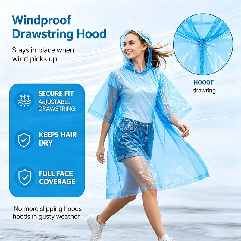 Hooded Disposable Rain Poncho-Random Color, Waterproof Tear-Resistant Portable Raincoat with Keychain Ball🌧️ ☔