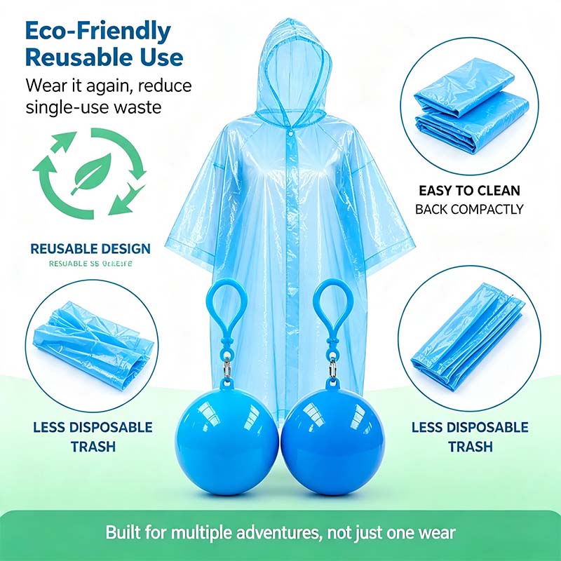 Hooded Disposable Rain Poncho-Random Color, Waterproof Tear-Resistant Portable Raincoat with Keychain Ball🌧️ ☔