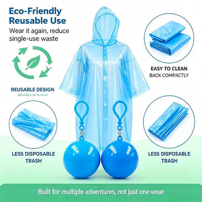 Hooded Disposable Rain Poncho-Random Color, Waterproof Tear-Resistant Portable Raincoat with Keychain Ball🌧️ ☔