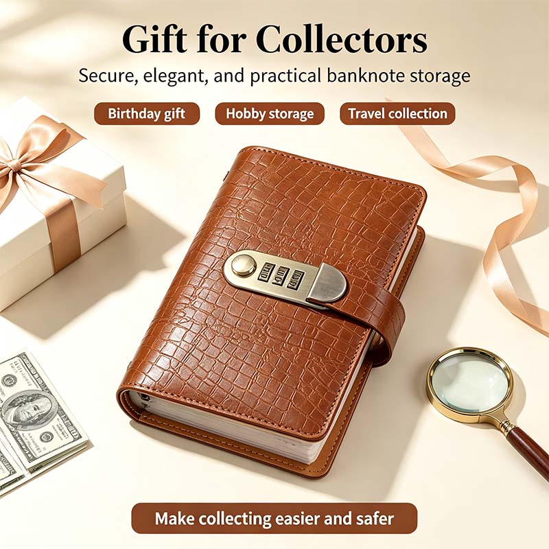 100-Transparent-Pocket Currency Collectors Album, Top-Grade PU Leather, Password Lock💵
