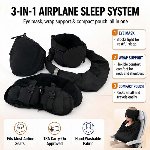 3-in-1 Airplane Sleep Support System - Carry On-Friendly Travel Bedding Accessory Set ✈️