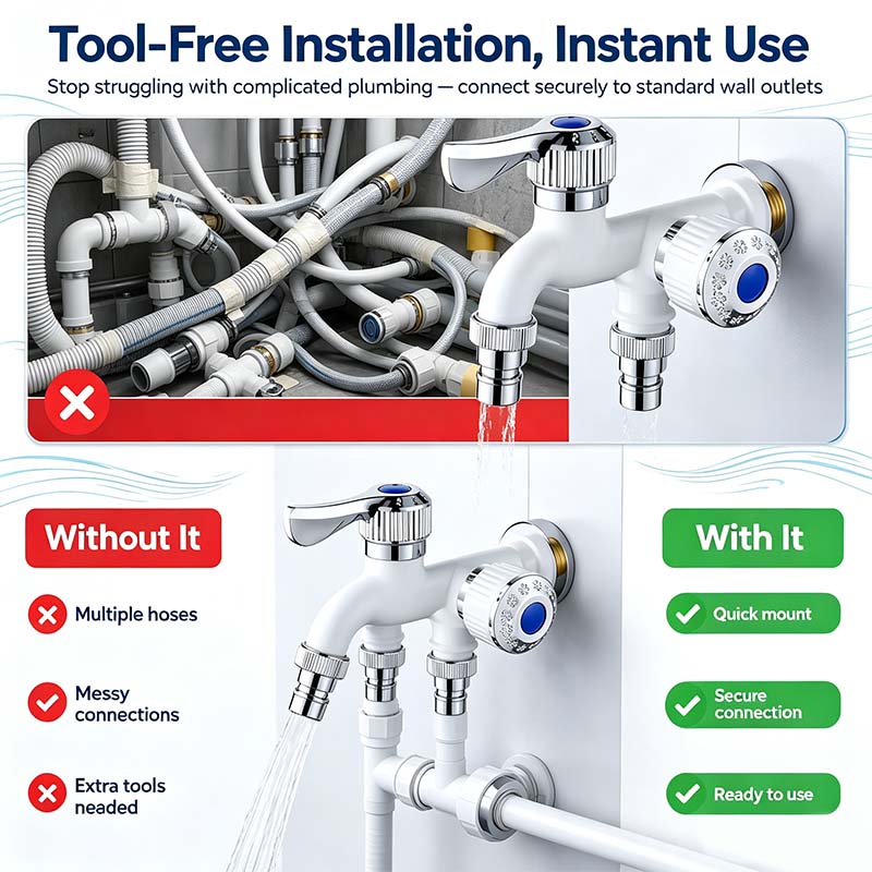 Dual Outlet Washing Machine Plastic Faucet, 1 In 2 Out Water Plastic Tap🚰