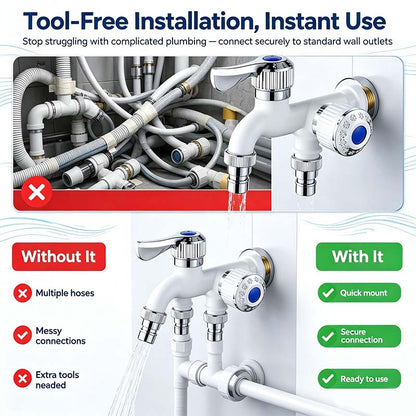 Dual Outlet Washing Machine Plastic Faucet, 1 In 2 Out Water Plastic Tap🚰