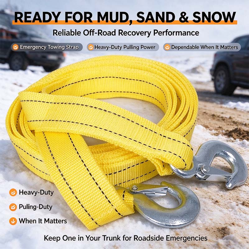 Car Tow Strap - 4m Length, 5-Ton Double-Layer Thick Off-Road Towing Recovery Strap 🚗