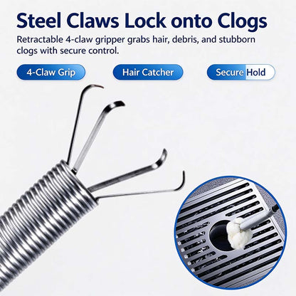 Drain Snake, Drain Clog Remover, 4 Claws Efficient Dredging Steel Wire Drain Hair Cleaner Tool 🪠