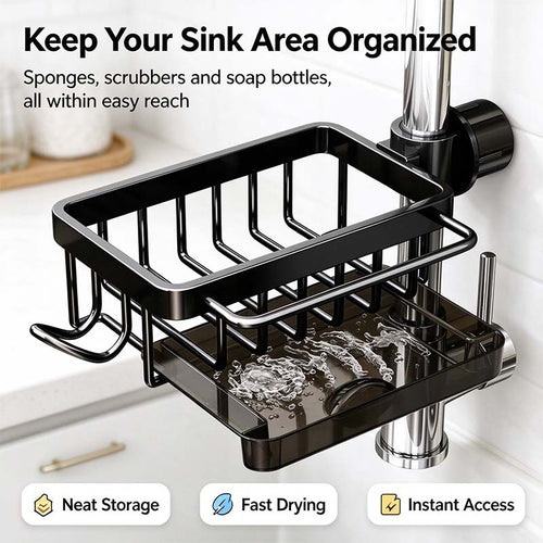 Sink Organizer Rack,Hanging Faucet Drain Rack with Drip Tray Stainless Steel 💧