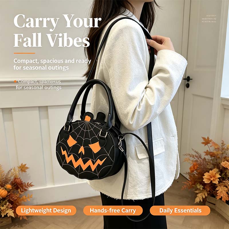 Spooky Jack-O-Lantern Pumpkin Crossbody Bag Novelty Spiderweb Stitching Handbag🎃