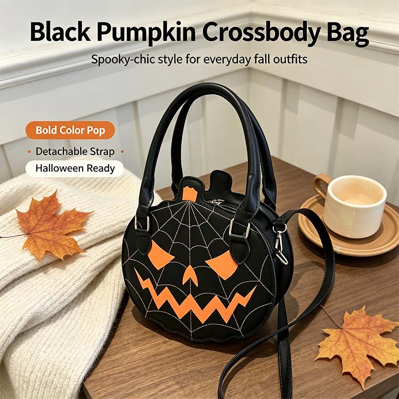 Spooky Jack-O-Lantern Pumpkin Crossbody Bag Novelty Spiderweb Stitching Handbag🎃