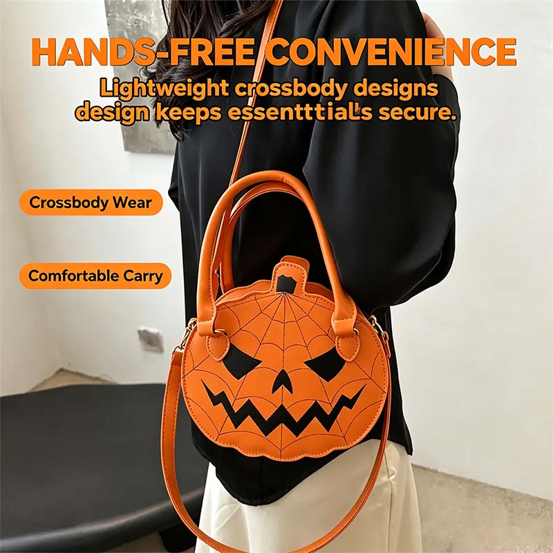 Spooky Jack-O-Lantern Pumpkin Crossbody Bag Novelty Spiderweb Stitching Handbag🎃