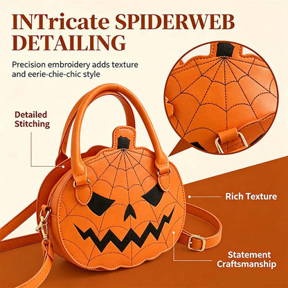 Spooky Jack-O-Lantern Pumpkin Crossbody Bag Novelty Spiderweb Stitching Handbag🎃