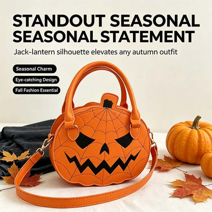 Spooky Jack-O-Lantern Pumpkin Crossbody Bag Novelty Spiderweb Stitching Handbag🎃