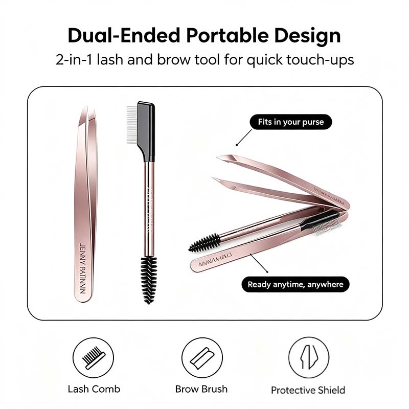 The Big Reveal Lash & Brow Touch Up Tool Set | Precision Stainless Steel Tweezers & Dual-Ended Lash Comb👁️ ✨