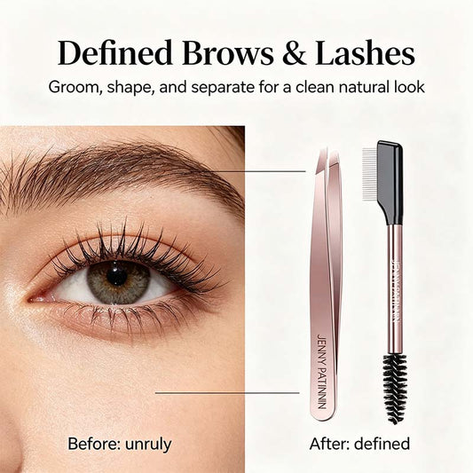 The Big Reveal Lash & Brow Touch Up Tool Set | Precision Stainless Steel Tweezers & Dual-Ended Lash Comb👁️ ✨