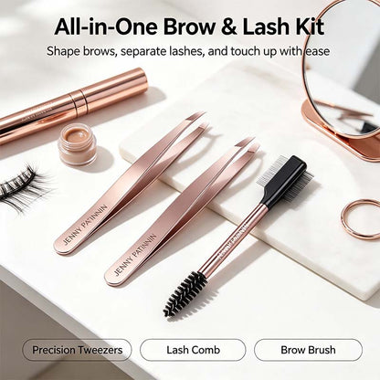 The Big Reveal Lash & Brow Touch Up Tool Set | Precision Stainless Steel Tweezers & Dual-Ended Lash Comb👁️ ✨