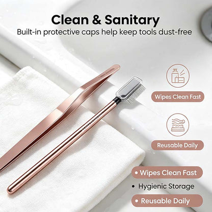 The Big Reveal Lash & Brow Touch Up Tool Set | Precision Stainless Steel Tweezers & Dual-Ended Lash Comb👁️ ✨