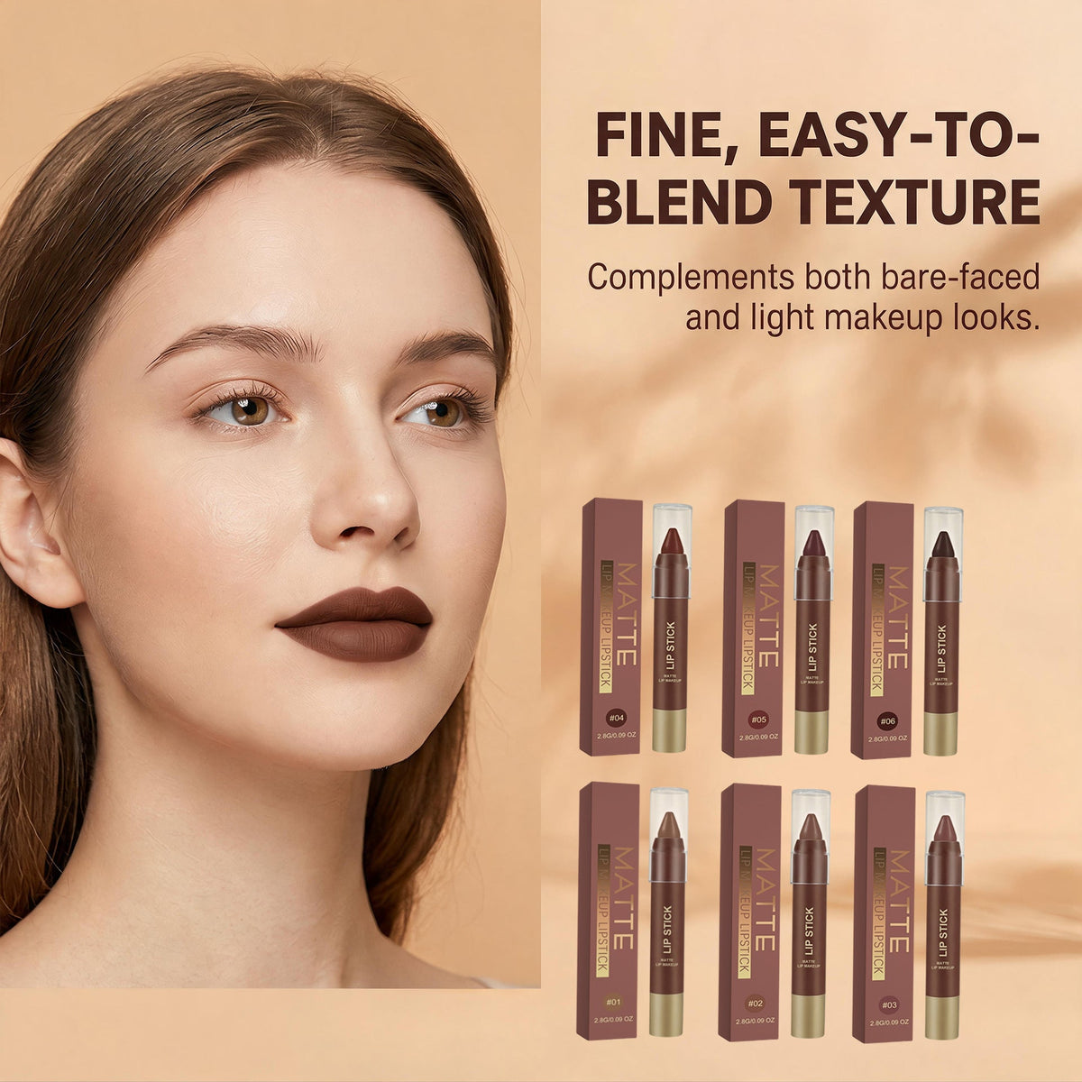 Matte Brown Lipstick, Individual Lipsticks, Waterproof, Non-stick Cup💄