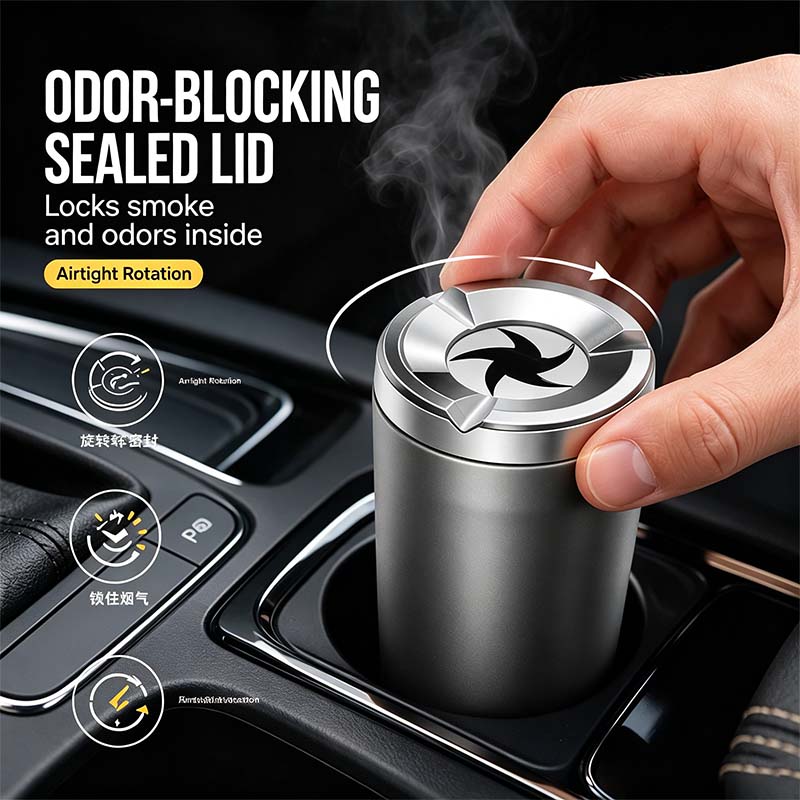 Rotating Sealed Lid Car Ashtray Odor Resistant Auto Cigarette Ashtray Fits Vehicle Cup Holder🌸