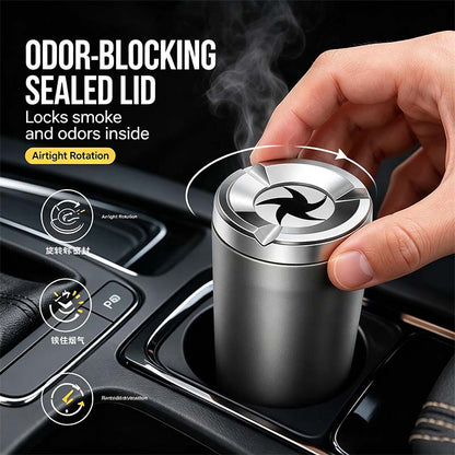 Rotating Sealed Lid Car Ashtray Odor Resistant Auto Cigarette Ashtray Fits Vehicle Cup Holder🌸