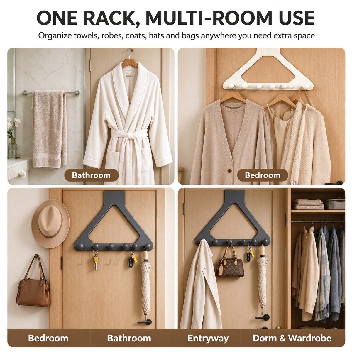 2 Pcs Over-the-Door Triangle Hanging Organizer - No-Drill Slide Installation🚪