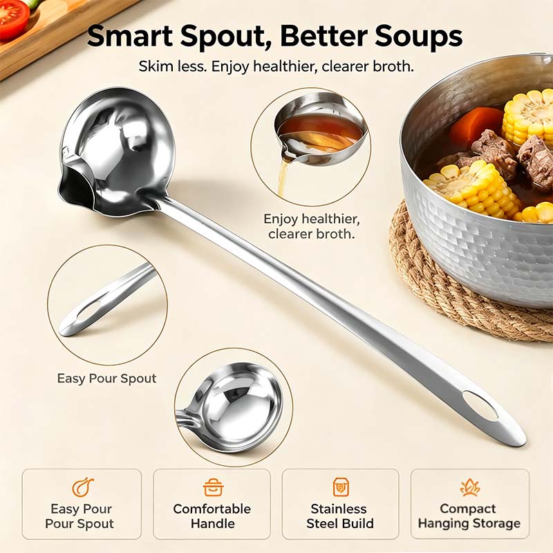 Stainless Steel Oil Separator Ladle - Mirror Polished, Ergonomic Handle Kitchen Gadget 🥣