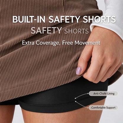 High Waisted Invisible Zipper 2-in-1 Mini A-line Corduroy Casual Skirt 👗