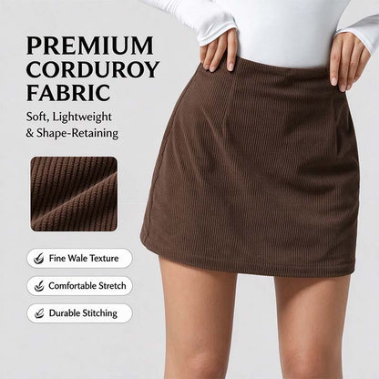 High Waisted Invisible Zipper 2-in-1 Mini A-line Corduroy Casual Skirt 👗