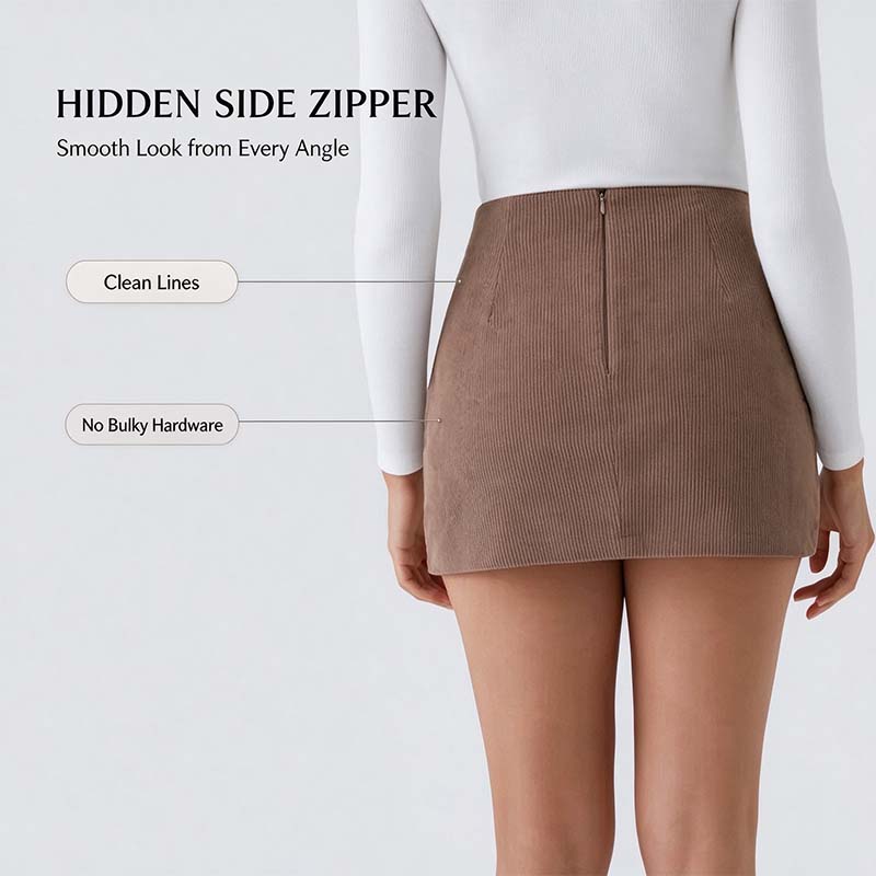 High Waisted Invisible Zipper 2-in-1 Mini A-line Corduroy Casual Skirt 👗