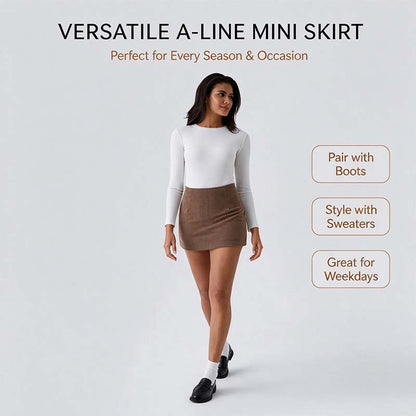 High Waisted Invisible Zipper 2-in-1 Mini A-line Corduroy Casual Skirt 👗