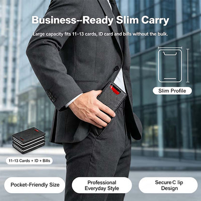 Men's RFID Minimalist Bifold Wallet - 1 ID Window, Pop-Up Card Holder, Money Clip💳
