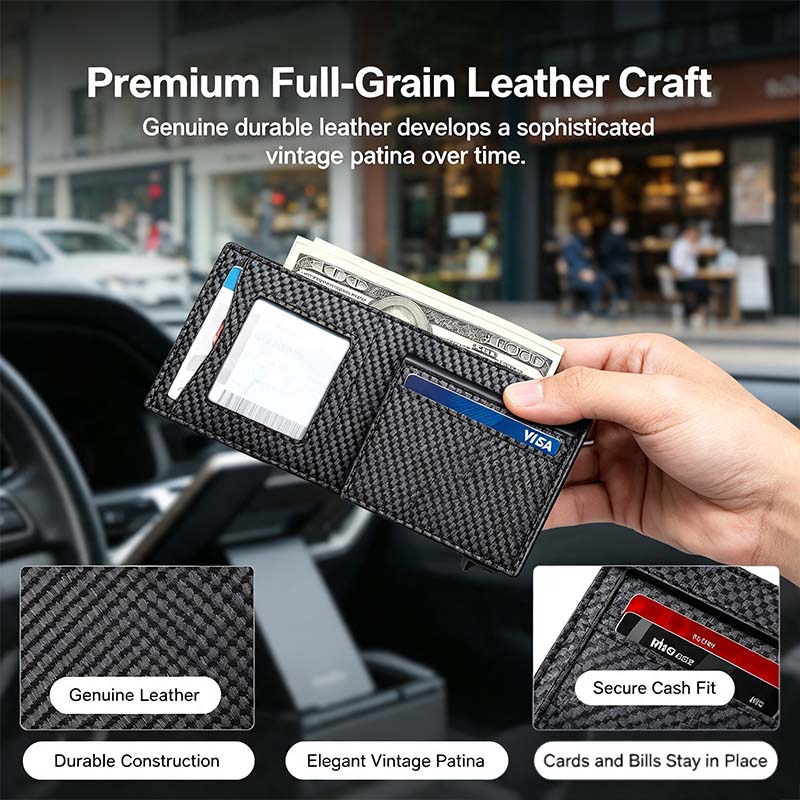 Men's RFID Minimalist Bifold Wallet - 1 ID Window, Pop-Up Card Holder, Money Clip💳
