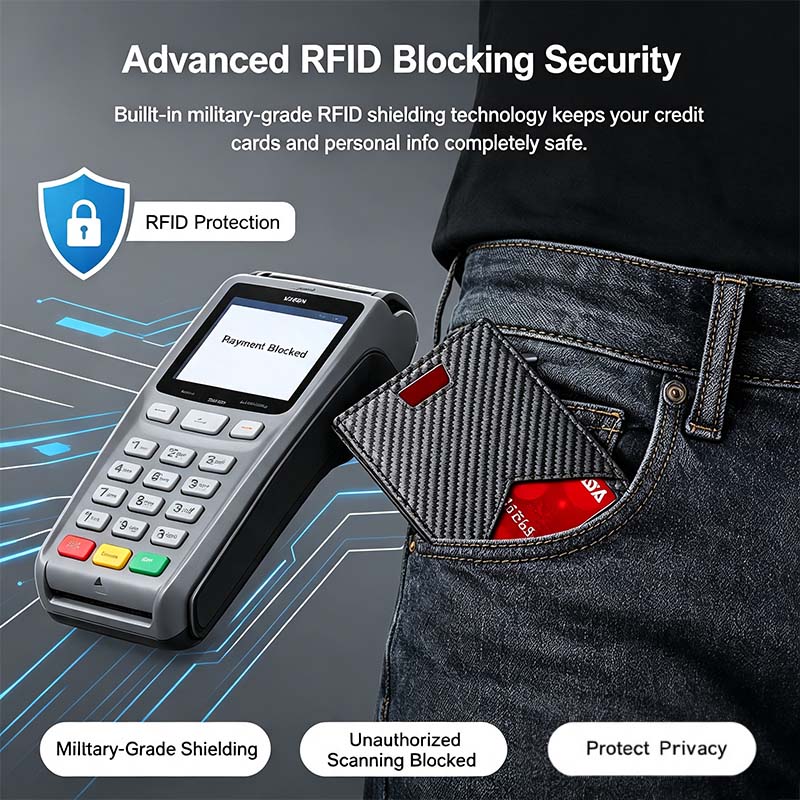Men's RFID Minimalist Bifold Wallet - 1 ID Window, Pop-Up Card Holder, Money Clip💳