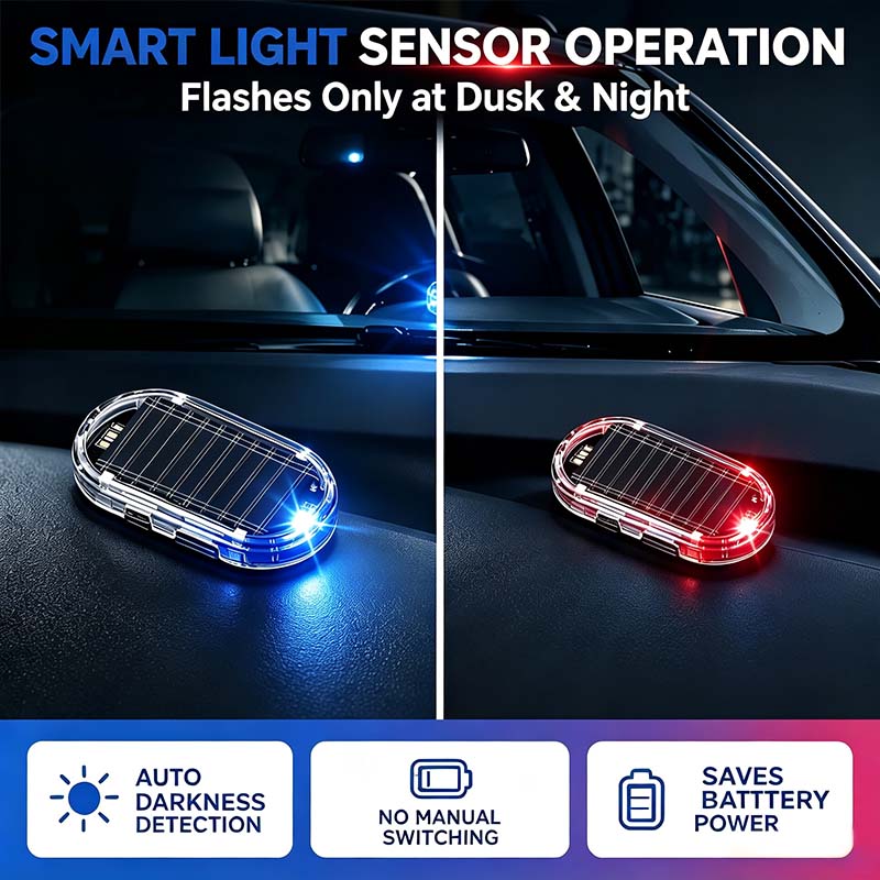 2PCS Solar Powered Fake Car Alarm Light, Auto Light Sensor LED Simulated Security Warning Light🚨