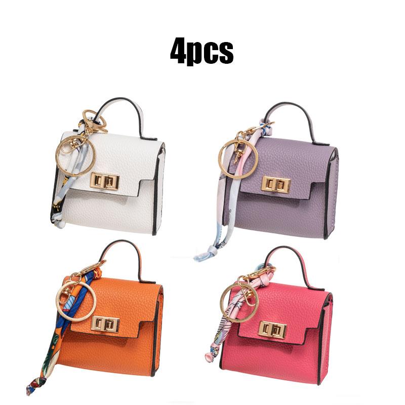 4pcs Mini Square Bag Pendant Keychain - High Quality Leather with Colorful Strap 🎒