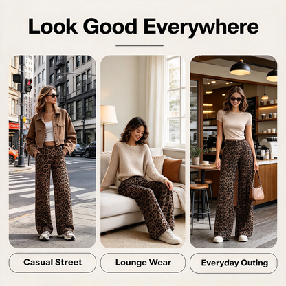Women’s Light Simple Leopard-Print Wide-Leg Pants ✨