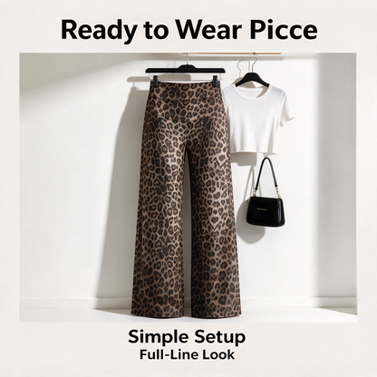 Women’s Light Simple Leopard-Print Wide-Leg Pants ✨