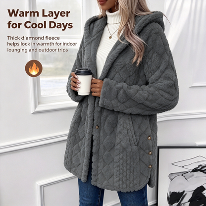 Women's Hooded Double-Sided Fleece Cardigan Long Sleeve Casual Warm Outerwear 🧥