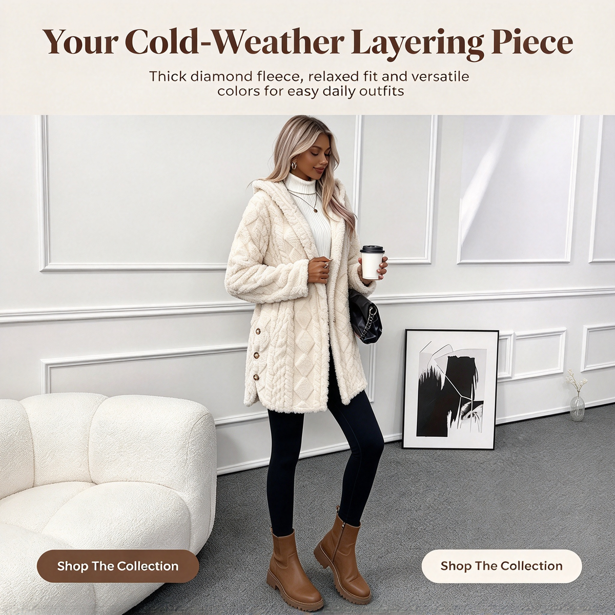 Women's Hooded Double-Sided Fleece Cardigan Long Sleeve Casual Warm Outerwear 🧥