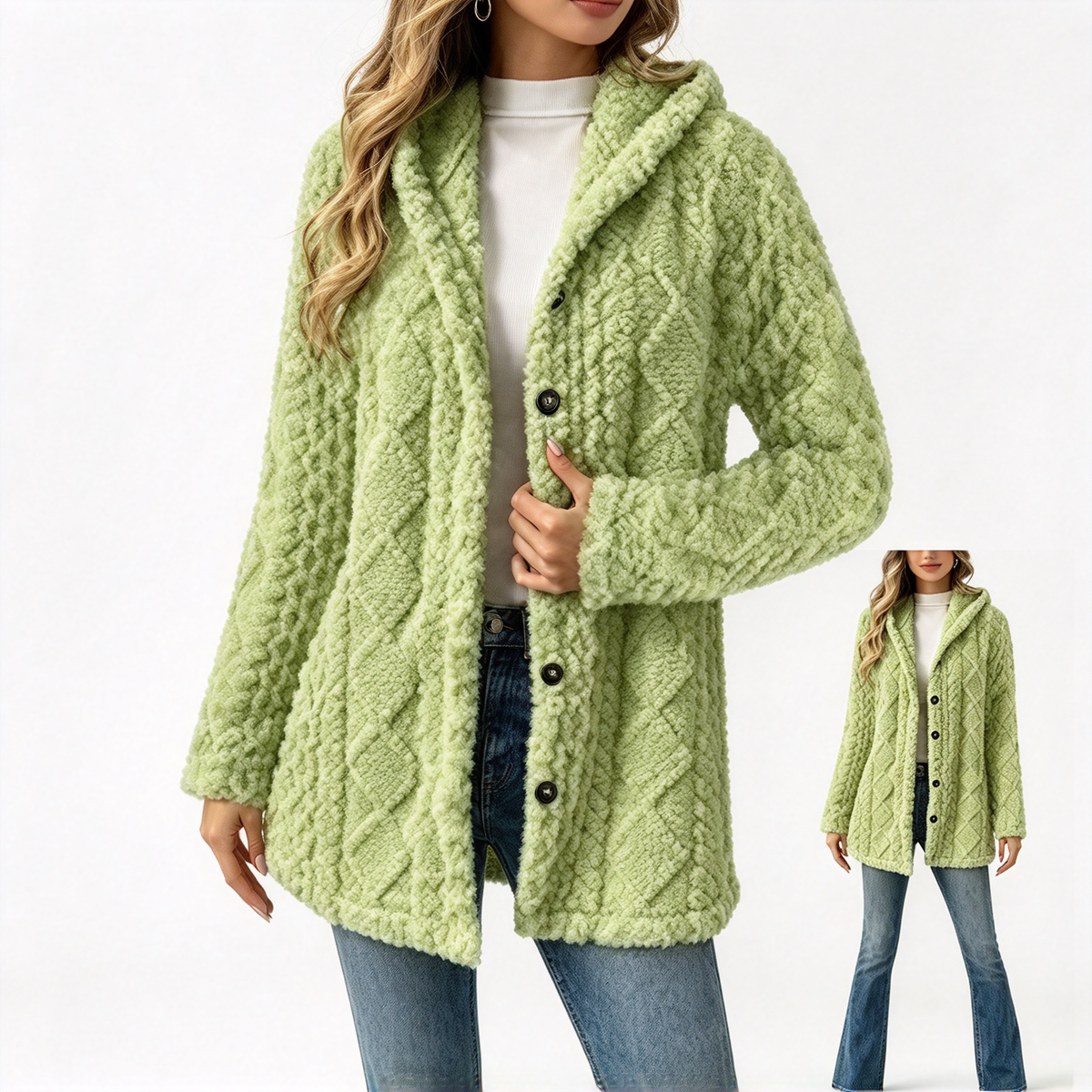 Women's Hooded Double-Sided Fleece Cardigan Long Sleeve Casual Warm Outerwear 🧥