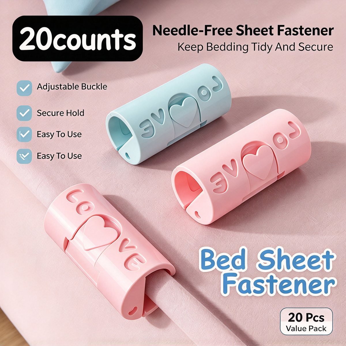 20 Counts Two-Speed Adjustment Sheet Grippers – Anti-Slip Clips for Beds Prevent Sliding Falling Out 🛏️