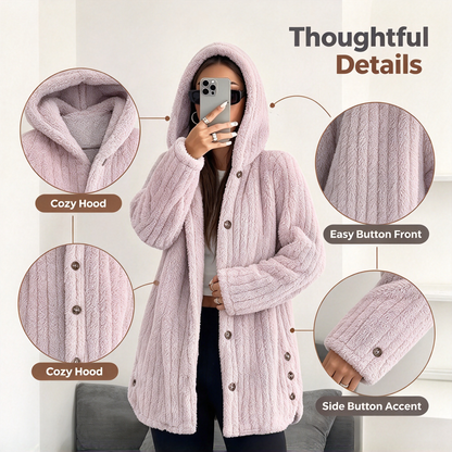 Women’s Lightweight Plush Hooded Jacket, Warm Mid-Length Teddy Bear Cardigan 🧥