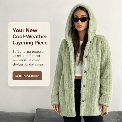 Women’s Lightweight Plush Hooded Jacket, Warm Mid-Length Teddy Bear Cardigan 🧥