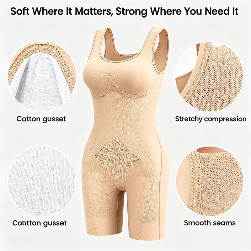 Stretch fabric and soft cotton gusset shapewear