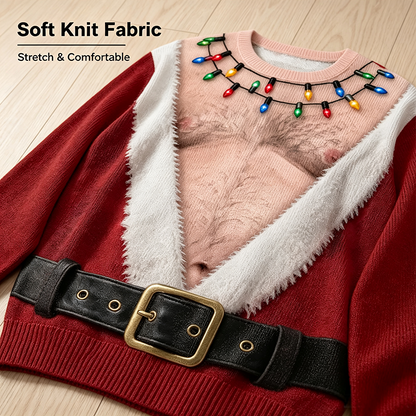 Funny Hairy Chest Santa Lights Ugly Christmas Sweater🎅