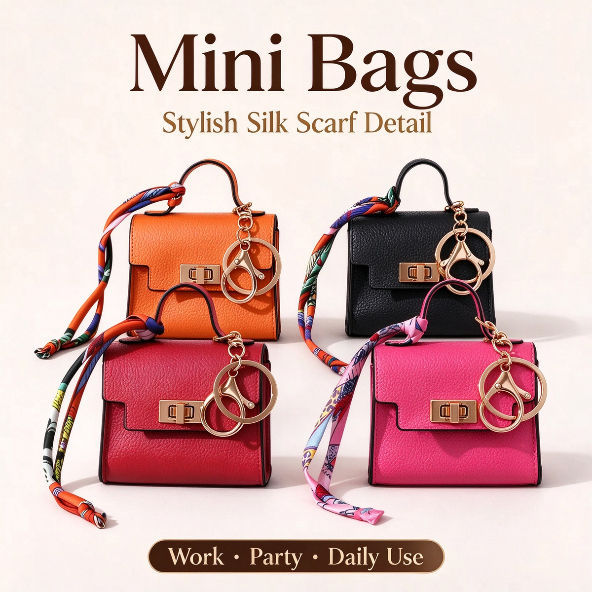 4pcs Mini Square Bag Pendant Keychain - High Quality Leather with Colorful Strap 🎒