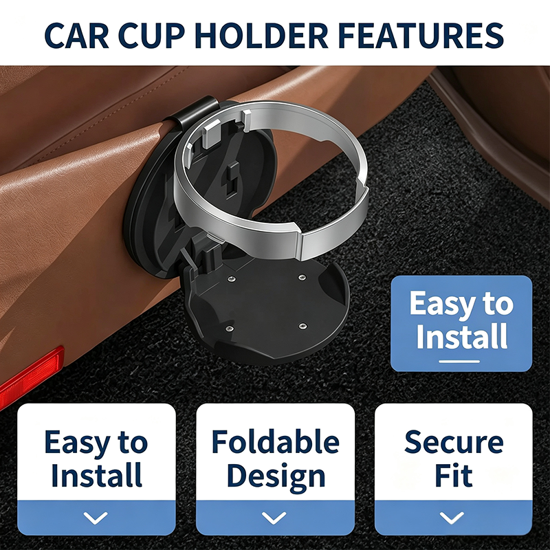 Universal Foldable Car Cup Holder with Hook, Space-Saving Vehicle Drink Holder for Bottles 🚗